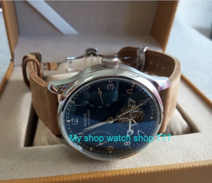 43mm PARNIS Blue dial power reserve Automatic Self-Wind Mechanical movement men's watch butterfly buckle watch strap zdgd29
43mm PARNIS Blue dial power reserve Automatic Self-Wind Mechanical movement men's watch butterfly buckle watch strap zdgd29