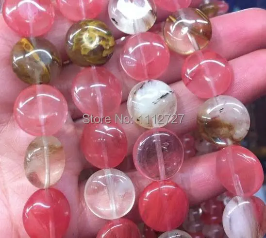 

14mm Watermelon Tourmaline Chalcedony Coin Loose Beads Accessory Parts Fashion Jewelry Making Natural Stone 15" Wholesale Price