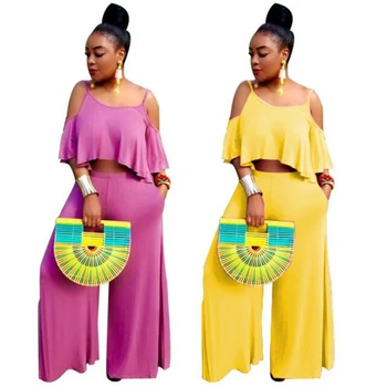 Sexy Strap Off Shoulder Ruffed Short Sleeve Tops With Loose Pants Women Two Piece Set Women Suits
Sexy Strap Off Shoulder Ruffed Short Sleeve Tops With Loose Pants Women Two Piece Set Women Suits
