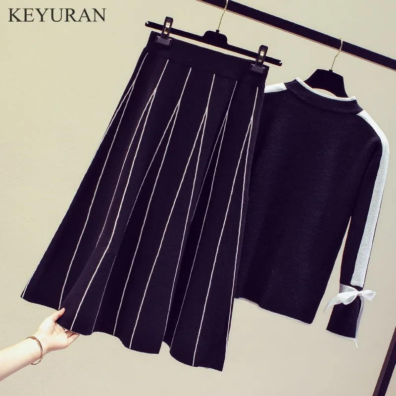 Plus Size 5XL Black Women Knitted Two Piece Sets Bow Sweater + Pleaded Long Skirt Suits Casual Elegant Knitting Twinset Vintage
Plus Size 5XL Black Women Knitted Two Piece Sets Bow Sweater + Pleaded Long Skirt Suits Casual Elegant Knitting Twinset Vintage