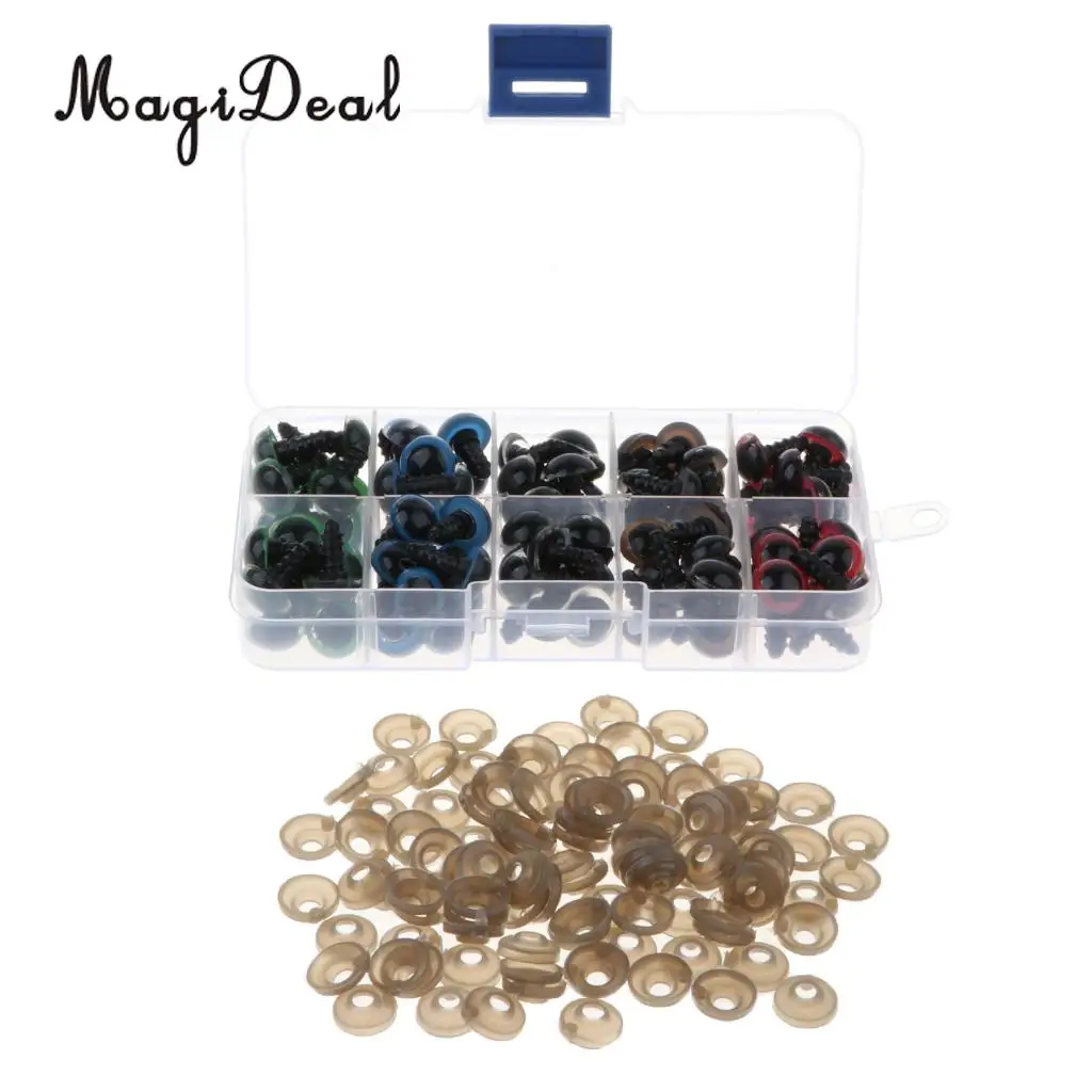 100 Piece Multi-Color Glass Eyes W/ Washers Kits For Doll DIY Making 8mm/10mm/12mm