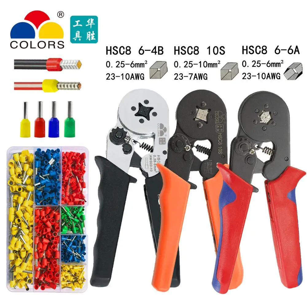 Tubular terminal crimping pliers HSC86-4A / 6-6A 0.25-6mm2 HSC810S 0.25-10mm2 23-7AWG quadrilateral hexagon cold crimping tool
Tubular terminal crimping pliers HSC86-4A / 6-6A 0.25-6mm2 HSC810S 0.25-10mm2 23-7AWG quadrilateral hexagon cold crimping tool