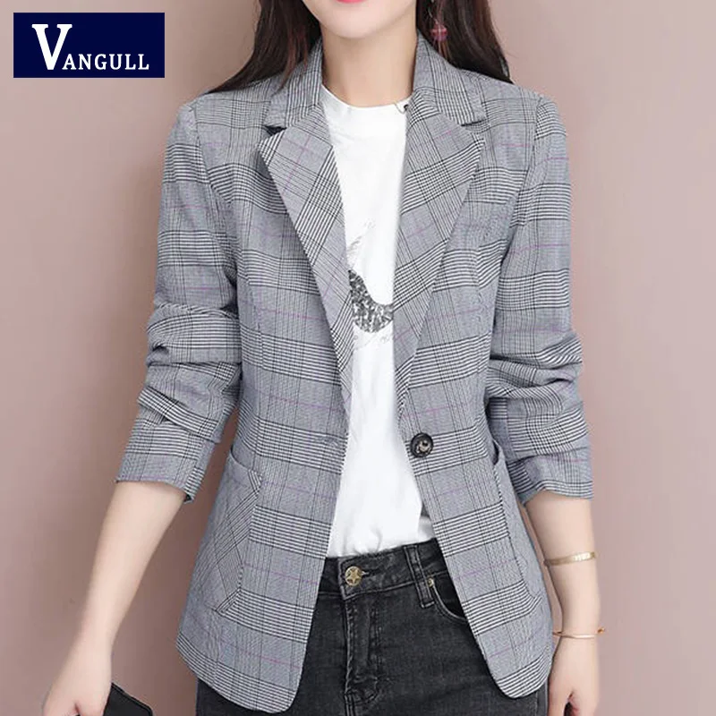 Vangull Vintage Single Button Plaid Women Blazer Spring Summer Pockets Jackets Female Retro Suits Coat Work Feminino Blaser 2019
Vangull Vintage Single Button Plaid Women Blazer Spring Summer Pockets Jackets Female Retro Suits Coat Work Feminino Blaser 2019