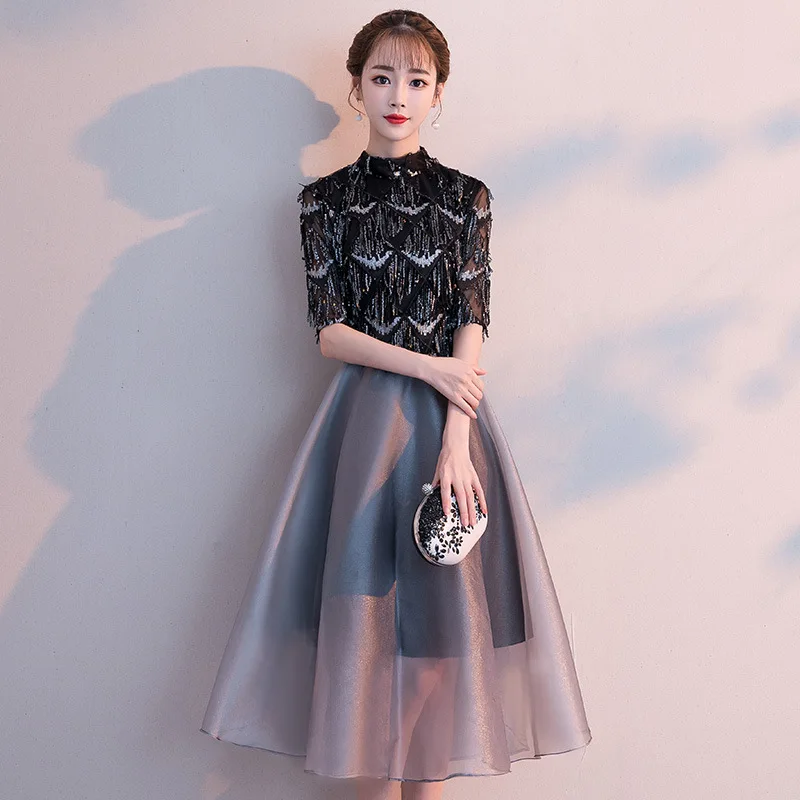Banquet evening dress female 2020 new noble ladies party small dress slim dress black temperament long section
Banquet evening dress female 2020 new noble ladies party small dress slim dress black temperament long section