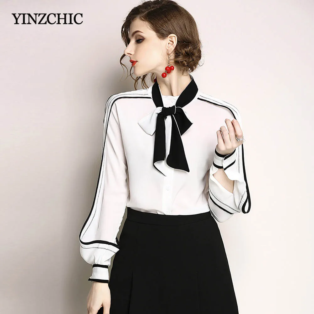 2019 New Womans Chiffon Blouse Bow Neck Female Elegant White Blouses OL Work Shirts Casual Black Patched White Blouse for Woman
2019 New Womans Chiffon Blouse Bow Neck Female Elegant White Blouses OL Work Shirts Casual Black Patched White Blouse for Woman