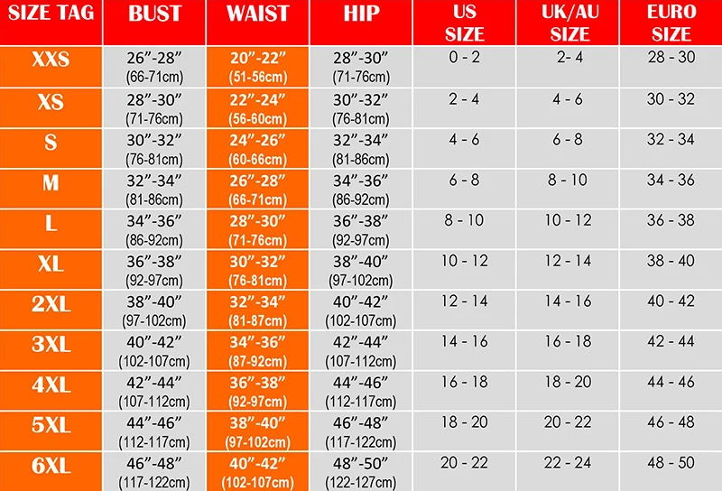 waist cincher size chart