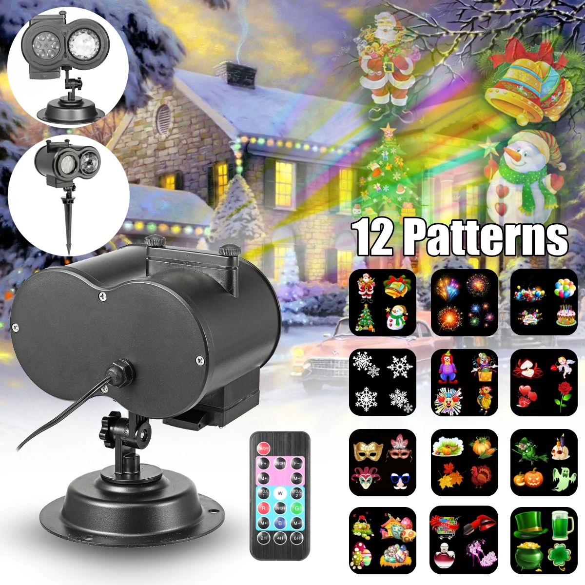 12 Patterns Remote LED Laser Double Projector Outdoor Lights Waterproof X mas Halloween Party Landscape Lamp Stage Lighting 
12 Patterns Remote LED Laser Double Projector Outdoor Lights Waterproof X mas Halloween Party Landscape Lamp Stage Lighting