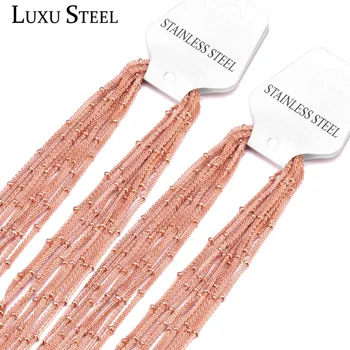 

LUXUSTEEL 10pcs/lots Fashion Chain Necklace With Bead Stainless Steel Width 2mm Length 45/50/55/60cm Wholesale Necklace Party