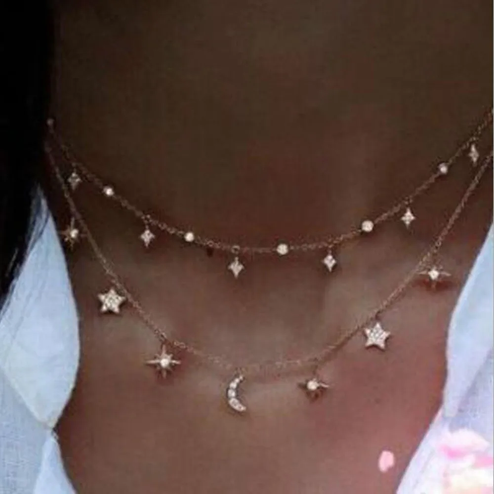 Bohemian Multilayer Crystal Stars Moon Necklace Women's Vintage Layered Gold Collar Necklace Fashion Jewelry 2019 Party Gift
Bohemian Multilayer Crystal Stars Moon Necklace Women's Vintage Layered Gold Collar Necklace Fashion Jewelry 2019 Party Gift