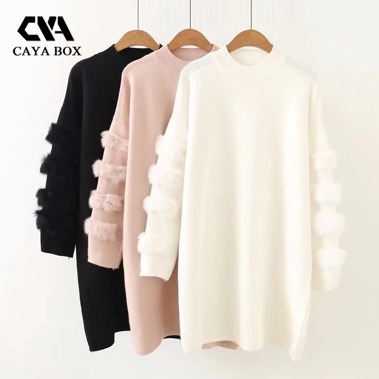 fur sleeve jumper dress