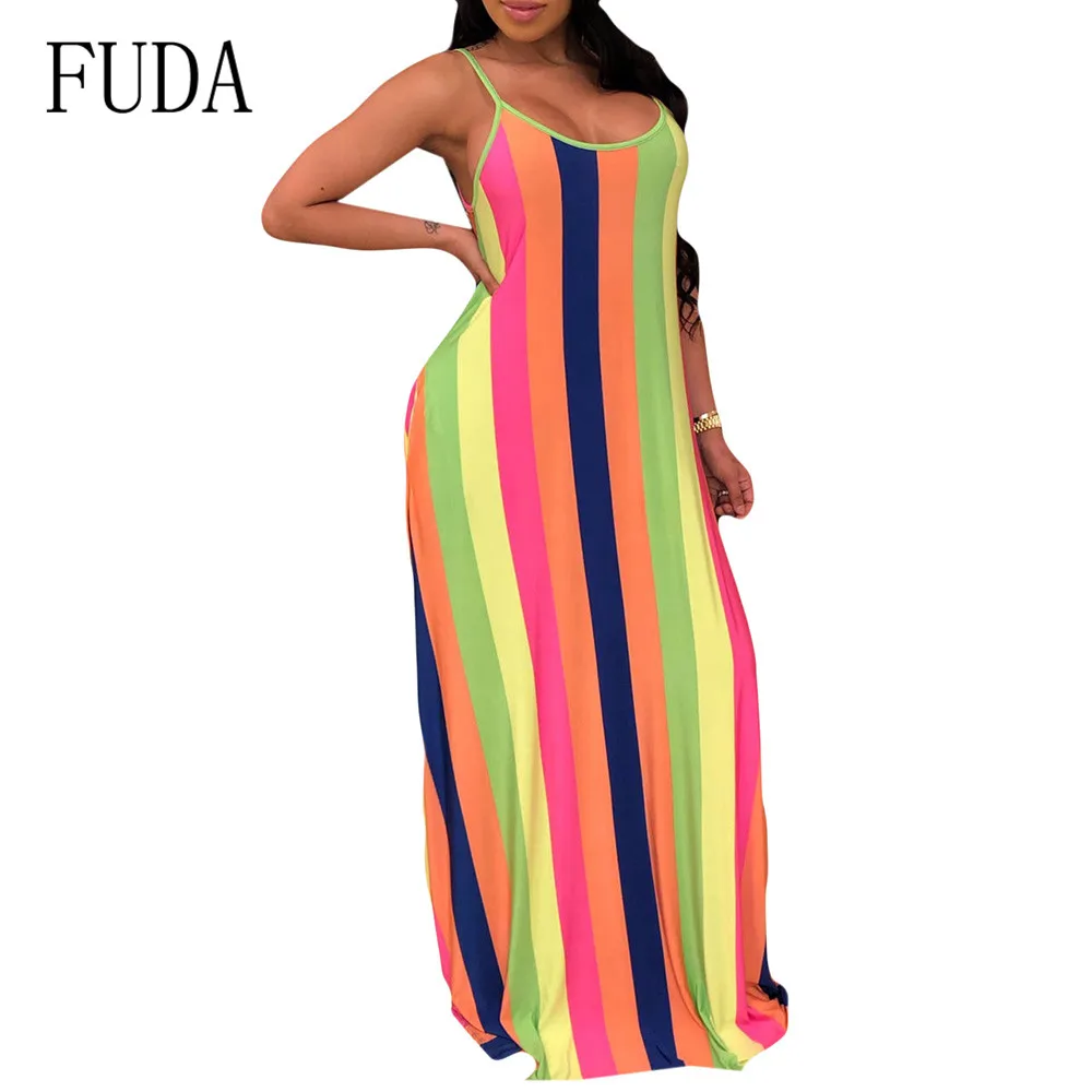 FUDA Elegant Color Strip Printed Loose Maxi Dress with Pockets Women Summer Sleeveless Hollow Out Leisure Floor-length Dress
FUDA Elegant Color Strip Printed Loose Maxi Dress with Pockets Women Summer Sleeveless Hollow Out Leisure Floor-length Dress