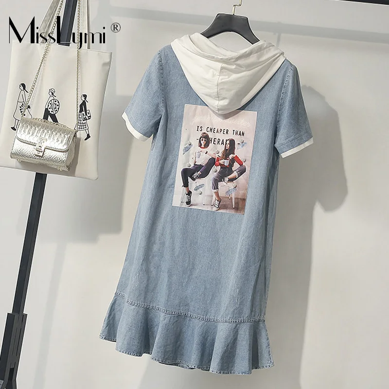 XL-5XL Plus Size Women Denim Dress Summer 2019 Fashion Back with Print Patch Pearls Short Sleeve Ruffle Mini Dresses Hoodie
XL-5XL Plus Size Women Denim Dress Summer 2019 Fashion Back with Print Patch Pearls Short Sleeve Ruffle Mini Dresses Hoodie