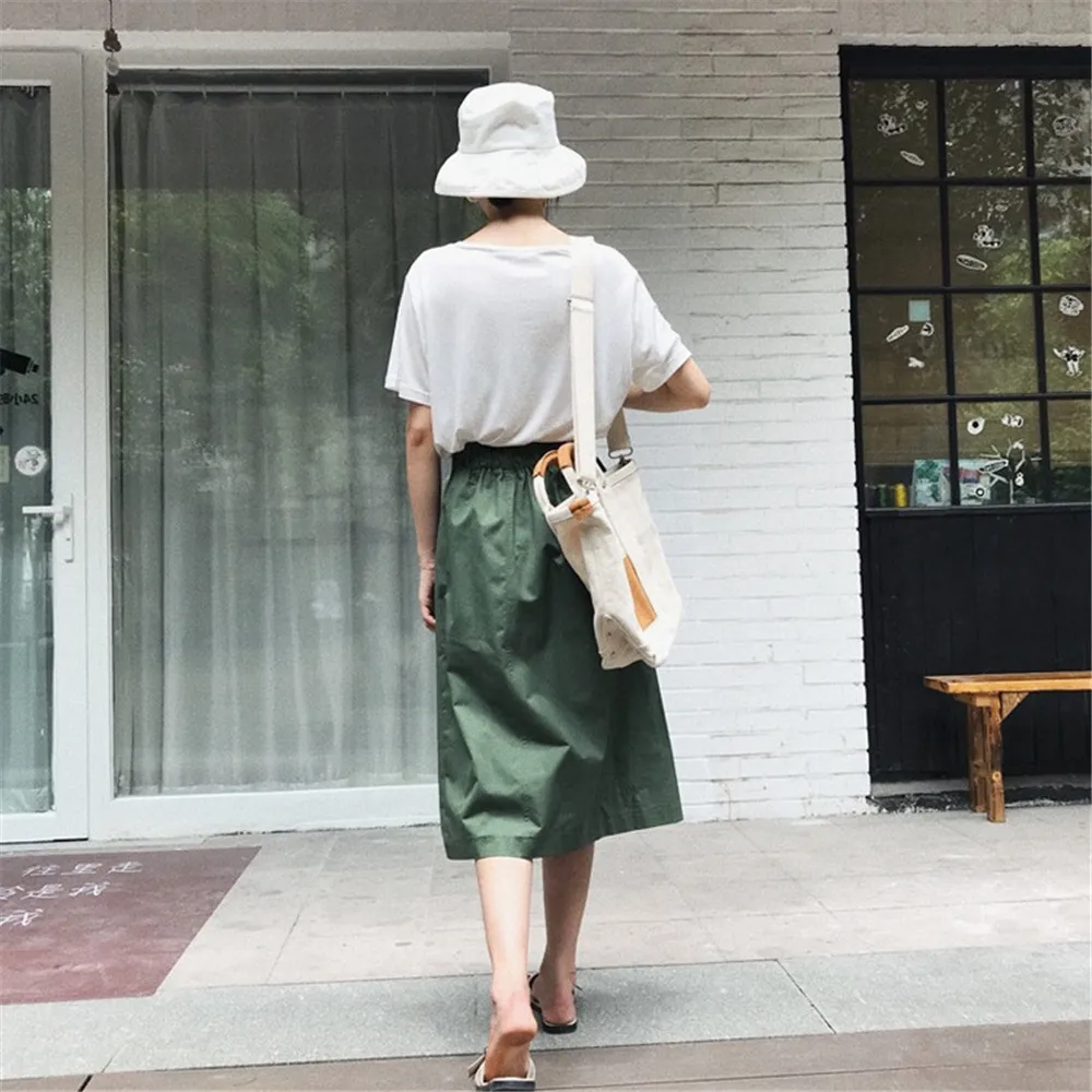 HIGH QUALITY Big Pocket Autumn Skirt For Women 2018 Casual mid-calf length pleated skirts Solid High Waist Skirt Maxi (16)