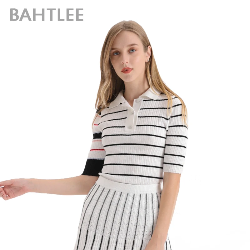 BAHTLEE-Женская футболка, короткие рукава, оборки, отложной воротник, пуловеры, джемпер, компьютерные вязаные свитера, лето
BAHTLEE-Женская футболка, короткие рукава, оборки, отложной воротник, пуловеры, джемпер, компьютерные вязаные свитера, лето