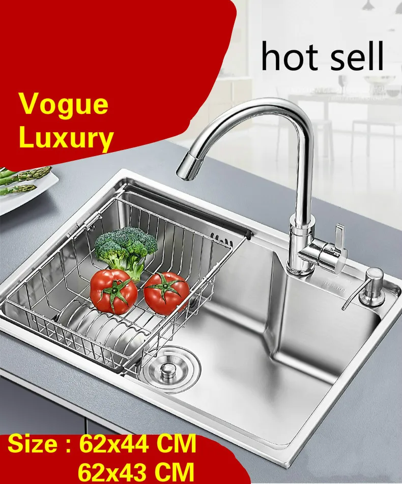 

Free shipping Apartment luxury do the dishes kitchen single trough sink vogue 304 stainless steel hot sell 620x440/620x430 MM