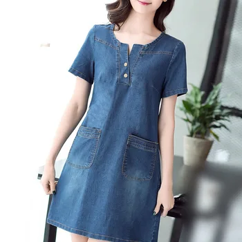 Summer 2018 Womens Slim Pockets Short Sleeve Bleached Denim Dress , Korean Style Casual Female Woman 3XL Washed Jeans Dresses
Summer 2018 Womens Slim Pockets Short Sleeve Bleached Denim Dress , Korean Style Casual Female Woman 3XL Washed Jeans Dresses