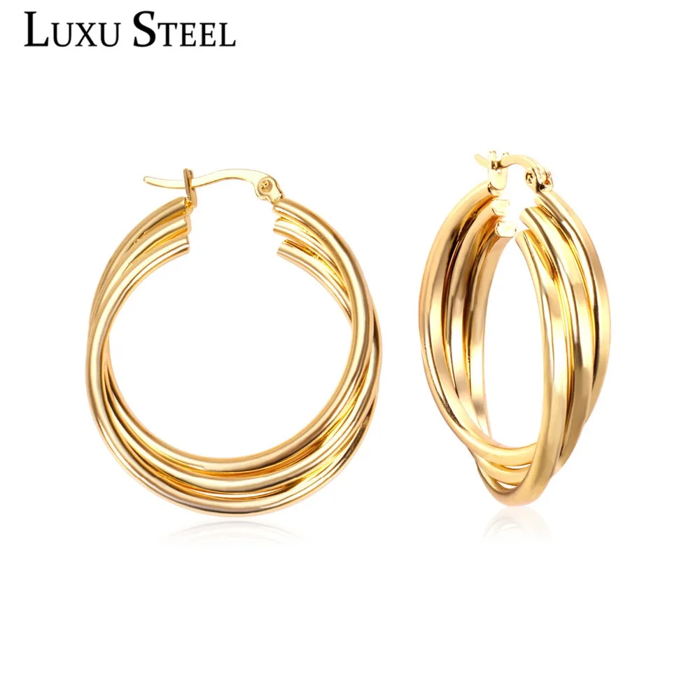 LUXUSTEEL High Quality Hoop Earrings Stainless Steel Gold Color Round Shape Hoop Earrings Female Bijoux Statement Jewelry 
LUXUSTEEL High Quality Hoop Earrings Stainless Steel Gold Color Round Shape Hoop Earrings Female Bijoux Statement Jewelry