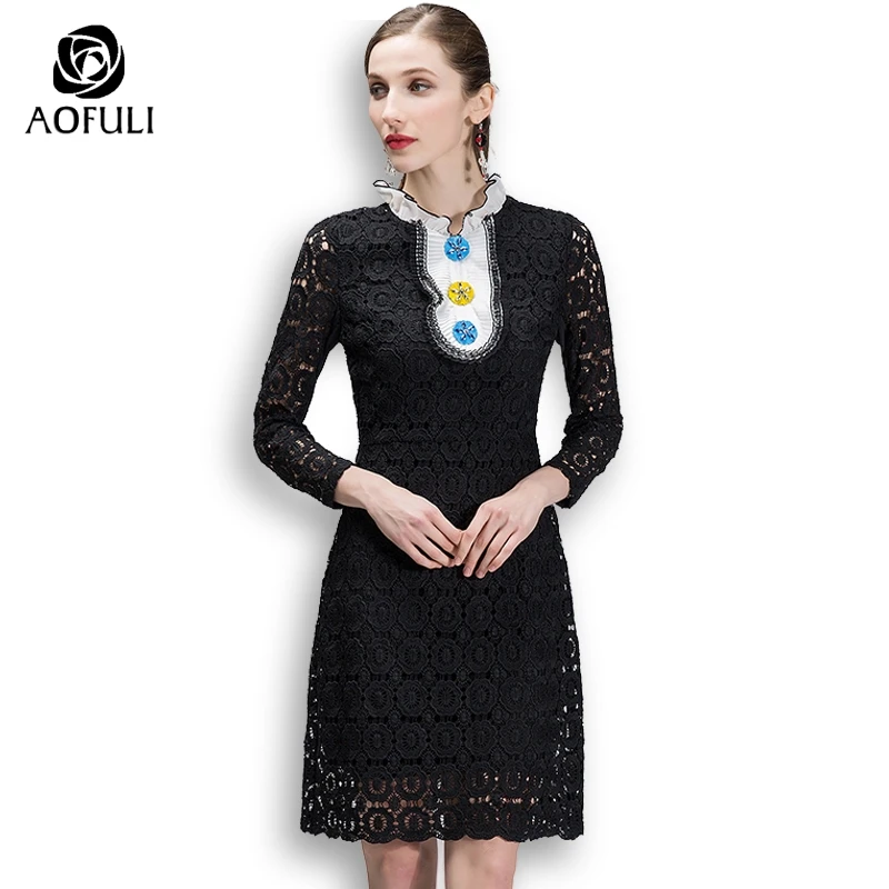 AOFULI Elegant Lace Dress Plus Size Women Long Sleeve Hollow Out Lace Straight Dress With Ruffles Diamonds S- XXXL 4XL 5XL 9028
AOFULI Elegant Lace Dress Plus Size Women Long Sleeve Hollow Out Lace Straight Dress With Ruffles Diamonds S- XXXL 4XL 5XL 9028
