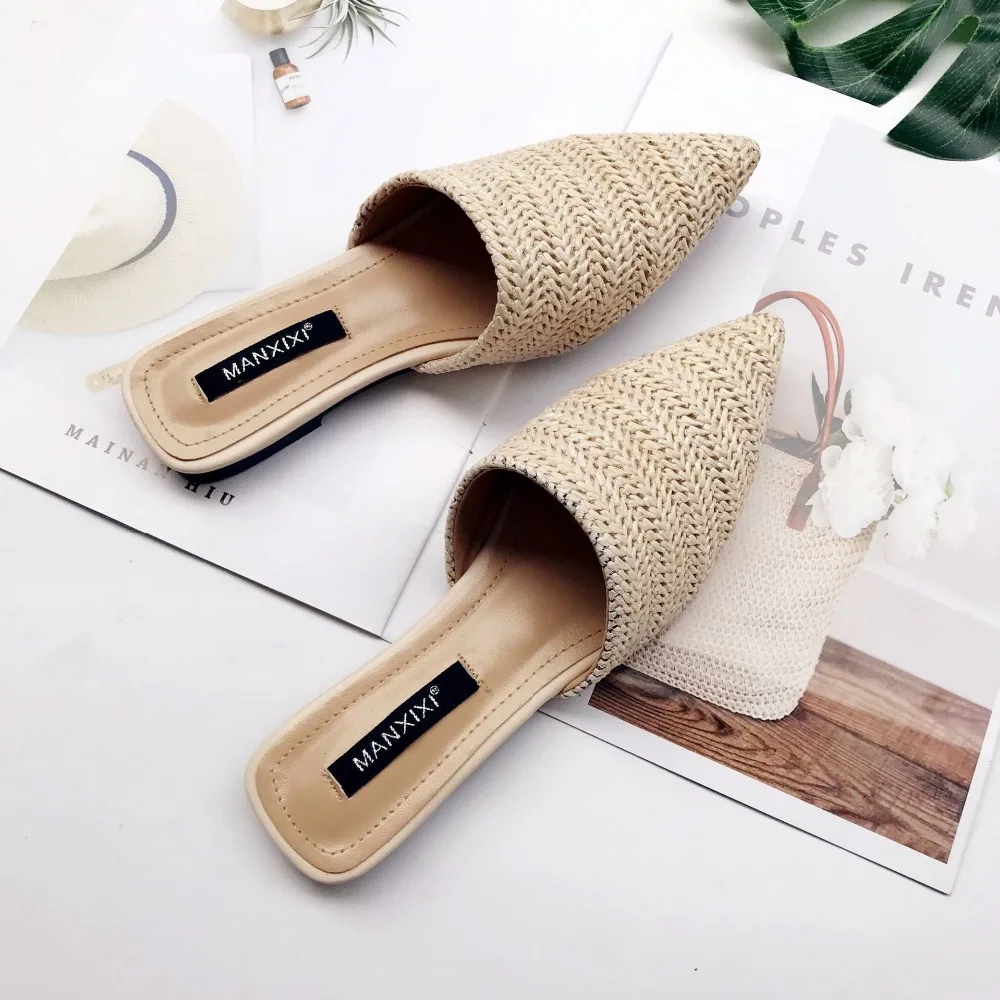 Rass ple Women Slippers Pointed Toe Weave Mules Shoes Breathable Flat Summer Beach Flip Flop Outside Slip On Slides Shoes
Rass ple Women Slippers Pointed Toe Weave Mules Shoes Breathable Flat Summer Beach Flip Flop Outside Slip On Slides Shoes