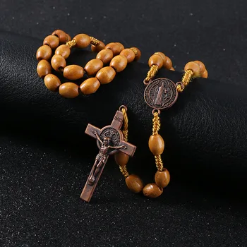 KOMi Handmade Weave Saint Benedict Medal Antique Wooden Rosary Cross Necklace Vintage Catholic Religious Jesus Jewelry R-156
KOMi Handmade Weave Saint Benedict Medal Antique Wooden Rosary Cross Necklace Vintage Catholic Religious Jesus Jewelry R-156