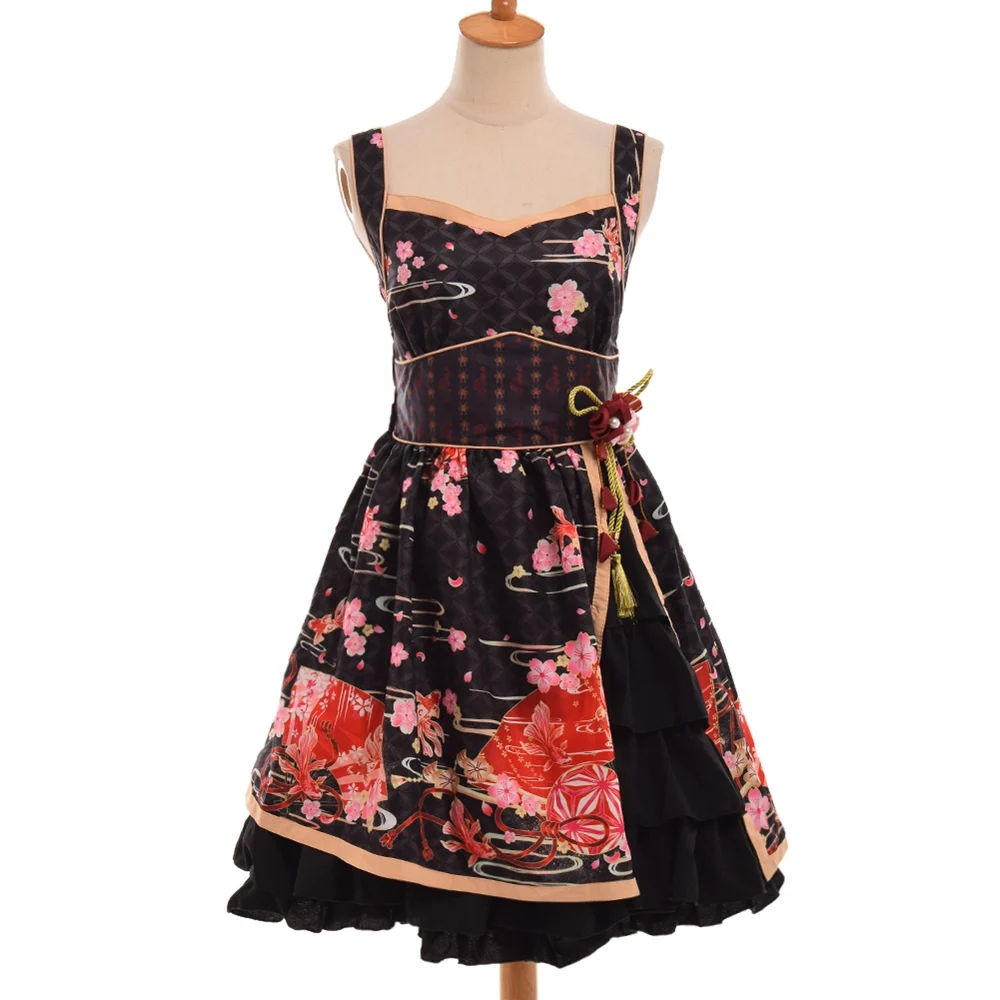 Lolita Pinafore Dress Japanese Sakura Flowers Print Black/White/Red Ruffles Suspender JSK Dresses
Lolita Pinafore Dress Japanese Sakura Flowers Print Black/White/Red Ruffles Suspender JSK Dresses