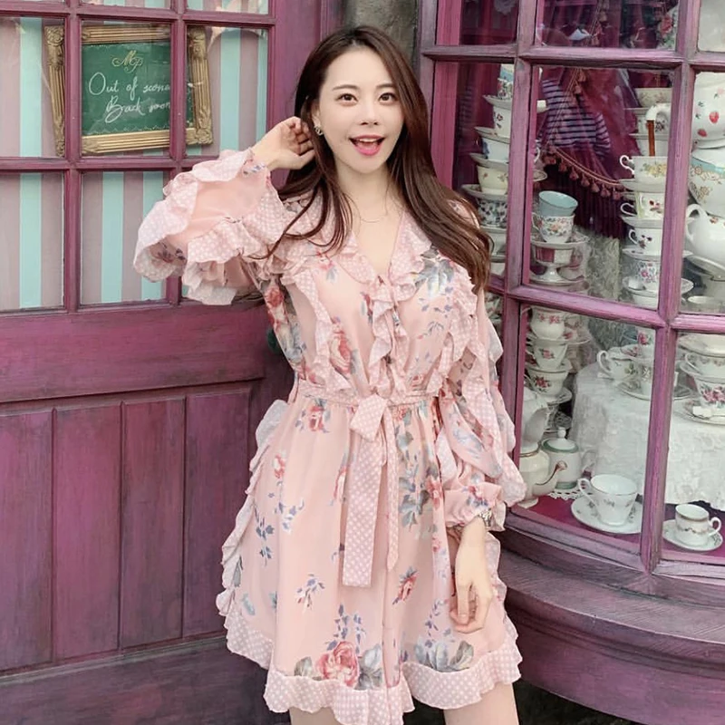 Spring Beautiful Happy Lady Dress Ruffles Flower Print Short Dress Kawaii Robe Femme Vestido Mujer Vestiti Donna
Spring Beautiful Happy Lady Dress Ruffles Flower Print Short Dress Kawaii Robe Femme Vestido Mujer Vestiti Donna