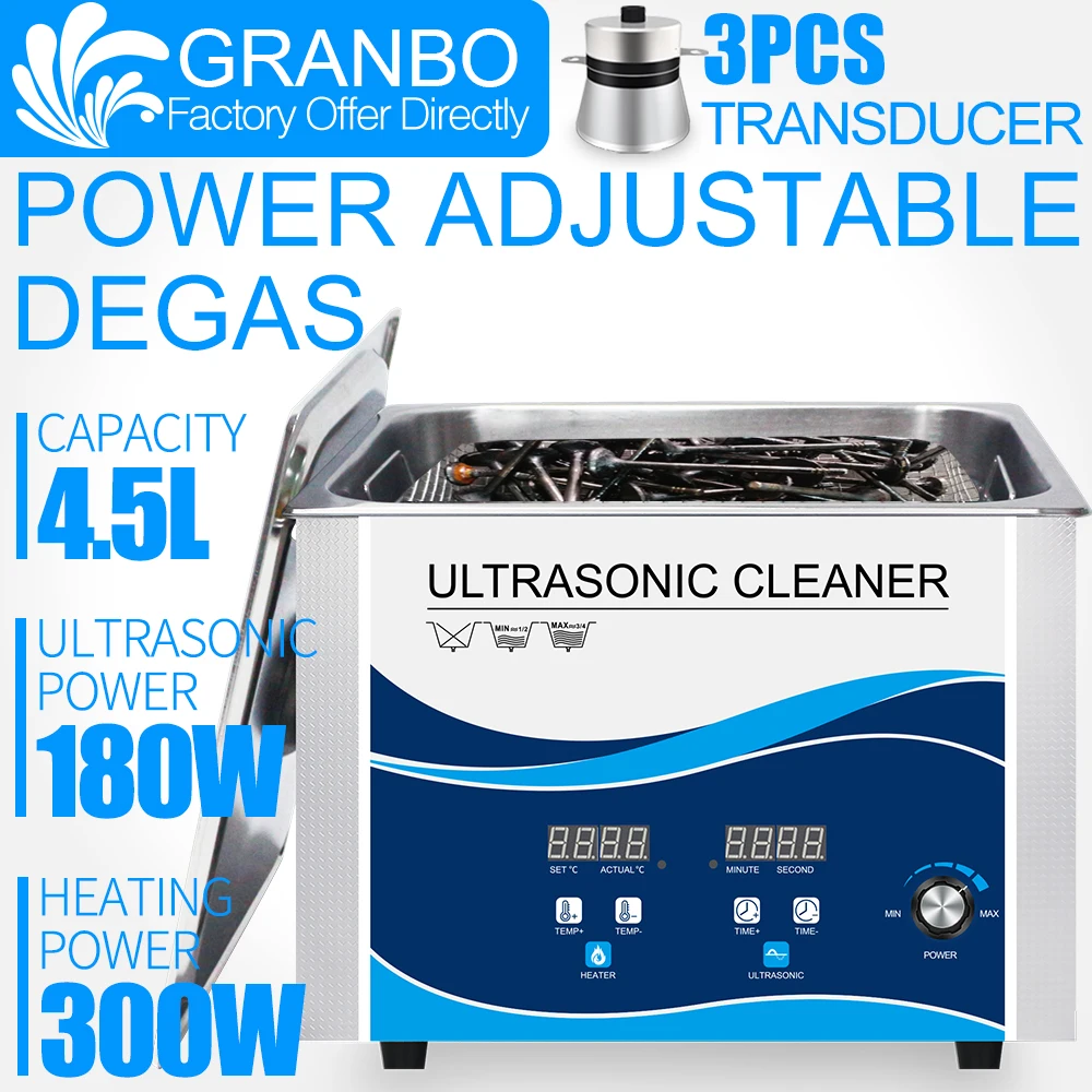 Granbo Digital Ultrasonic Cleaner 4L 4.5L 0-180W Power Adjustable With DEGAS Heating For Metal Parts Hospital Industrial
Granbo Digital Ultrasonic Cleaner 4L 4.5L 0-180W Power Adjustable With DEGAS Heating For Metal Parts Hospital Industrial