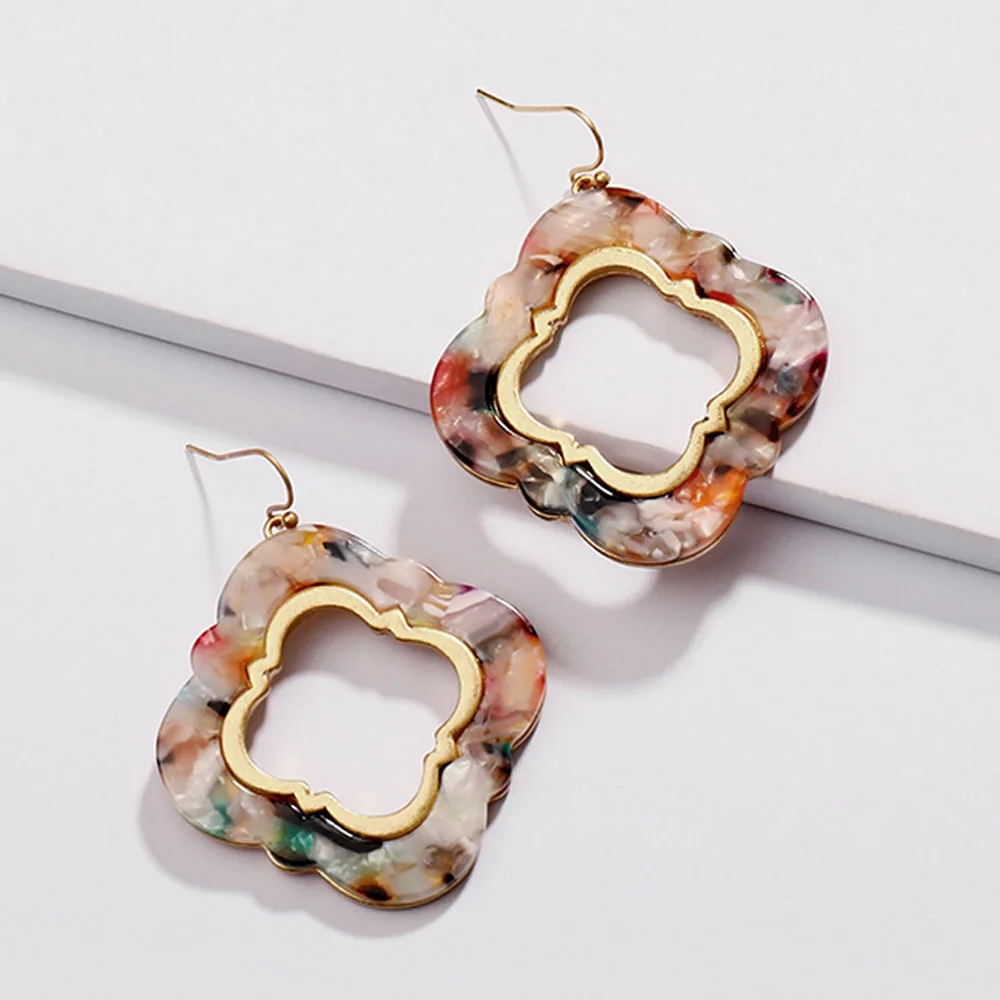 HUIDANG Fashion Flower Shape Colorful Resin Acrylic Metal Drop Statement Earrings for Women 
HUIDANG Fashion Flower Shape Colorful Resin Acrylic Metal Drop Statement Earrings for Women