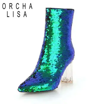 ORCHA LISA Ankle boots for women Sequined cloth Thick heel Clear heel Pointed to Zipper Botas feminino mujer Shoes women A1408
ORCHA LISA Ankle boots for women Sequined cloth Thick heel Clear heel Pointed to Zipper Botas feminino mujer Shoes women A1408