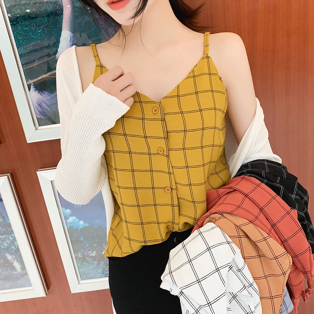 2019 Fashion Woman's Plaid Tank Tops Yellow White Camis Women Sexy V Neck Chiffon Tops Ladies Summer Clothes
2019 Fashion Woman's Plaid Tank Tops Yellow White Camis Women Sexy V Neck Chiffon Tops Ladies Summer Clothes