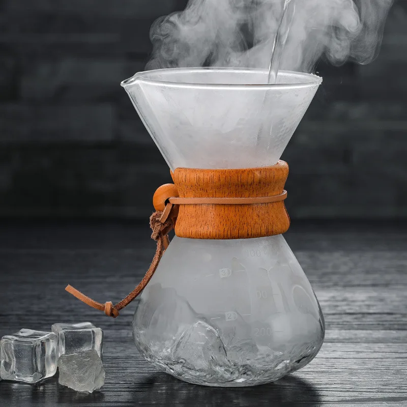 High Temperature Resistant Glass Manual Drip Coffee Pot with Wooden Collar TN88