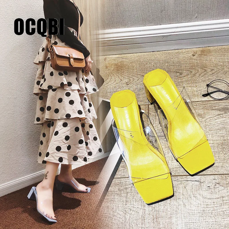 Clear Heel Slippers Transparent PVC Summer Slippers Women Slide Chunky Heel Ladies Yellow Slider Shoes Peep Toe Flip-flops
Clear Heel Slippers Transparent PVC Summer Slippers Women Slide Chunky Heel Ladies Yellow Slider Shoes Peep Toe Flip-flops