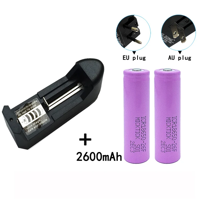 

2Pcs 18650 3.7V 2600mAh Battery batteries lithium Li Ion Rechargeable Flashlight+18650 16340 14500 AA AAA universal charger