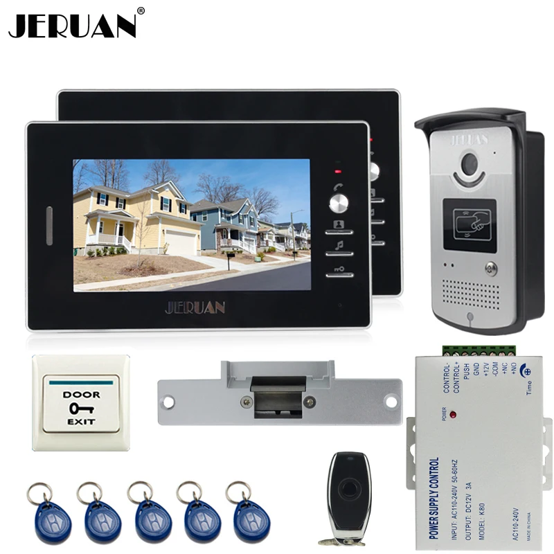 

JERUAN 7 inch TFT video door phone Entry intercom system kit 700TVL RFID IR Night Vision Camera 2 monitor In stock