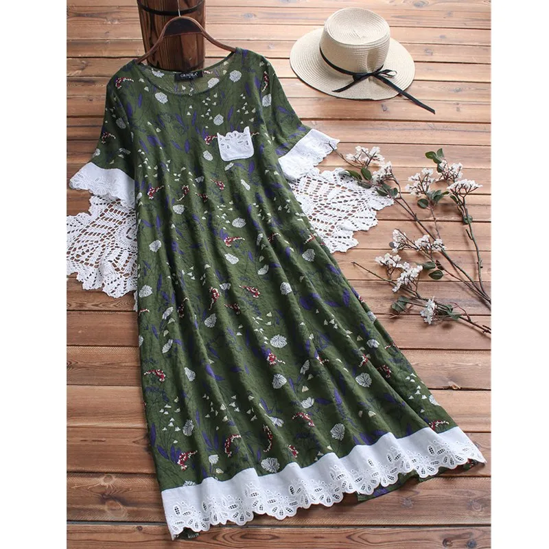 New Summer Women's Cotton Linen Round Neck Print Short-sleeved Dress Openwork Lace Stitching Pocket Dress Plus Sizes S-5XL
New Summer Women's Cotton Linen Round Neck Print Short-sleeved Dress Openwork Lace Stitching Pocket Dress Plus Sizes S-5XL