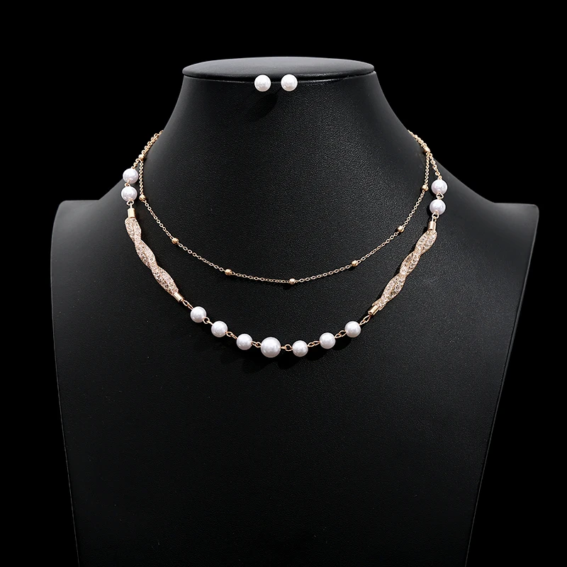 Vintage Imitation Pearls Pendants& Necklaces Gold Color Stud Earrings Round Multi-layer Chain Braided Wedding Jewelry Set
Vintage Imitation Pearls Pendants& Necklaces Gold Color Stud Earrings Round Multi-layer Chain Braided Wedding Jewelry Set