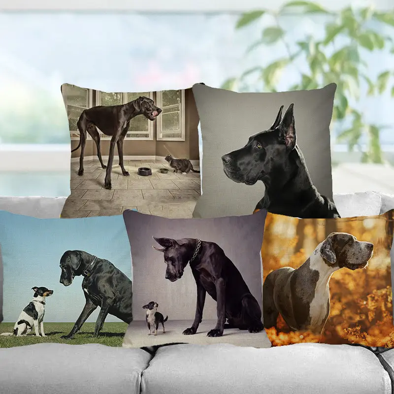 XUNYU Cute Pet Great Dane Cushion Cover Children's Bedroom Decoration Pillowcase Linen Sofa Cushion Cover 45x45 Cm A0095 
XUNYU Cute Pet Great Dane Cushion Cover Children's Bedroom Decoration Pillowcase Linen Sofa Cushion Cover 45x45 Cm A0095