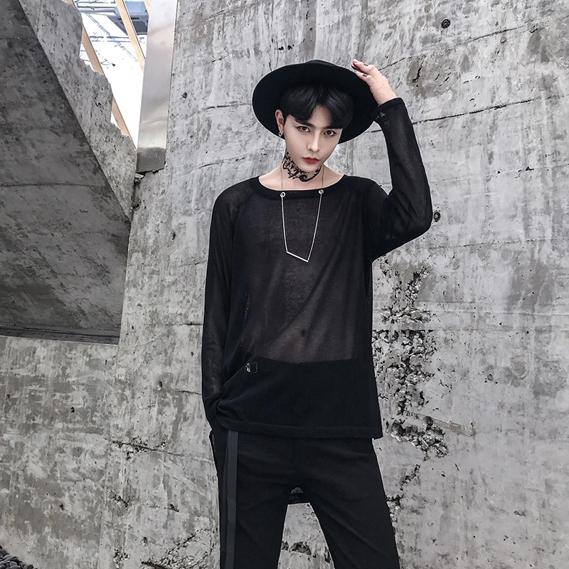 Male Sexy Fashion Casual Loose Tee Shirts Nighclub Punk Gothic Stage Wear Clothing Tshirt Men Mesh Hollow Long Sleeve T-shirt
Male Sexy Fashion Casual Loose Tee Shirts Nighclub Punk Gothic Stage Wear Clothing Tshirt Men Mesh Hollow Long Sleeve T-shirt