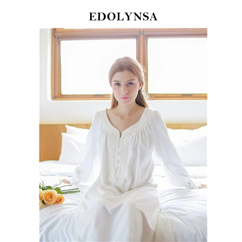 Vintage Long White Nightgowns Women Sleep Lounge V-neck Cotton Long Sleeve Sleeping Home Dress Princess Sleepwear Female #P159
Vintage Long White Nightgowns Women Sleep Lounge V-neck Cotton Long Sleeve Sleeping Home Dress Princess Sleepwear Female #P159