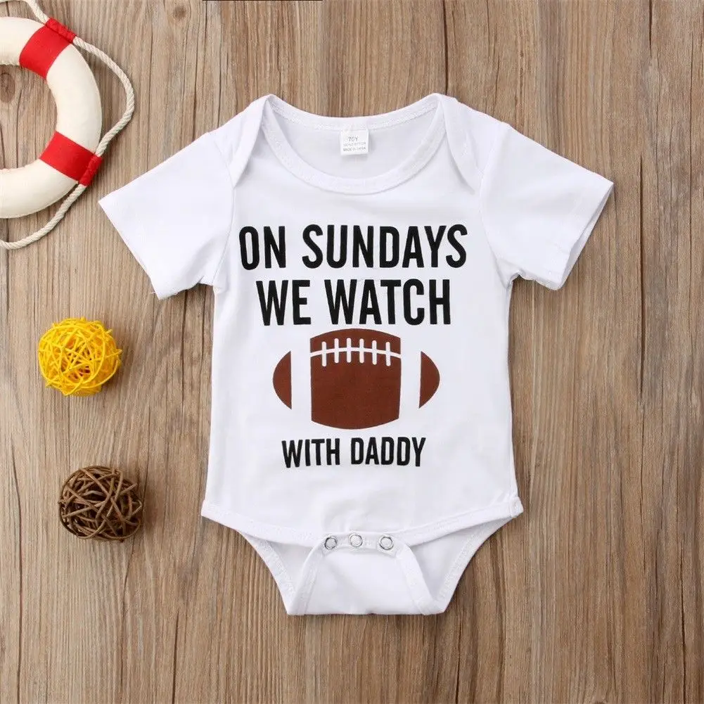 On sundays we watch football with daddy Newborn Baby Boy Football Cotton Romper Jumpsuit Outfits Short Sleeve Clothes
On sundays we watch football with daddy Newborn Baby Boy Football Cotton Romper Jumpsuit Outfits Short Sleeve Clothes