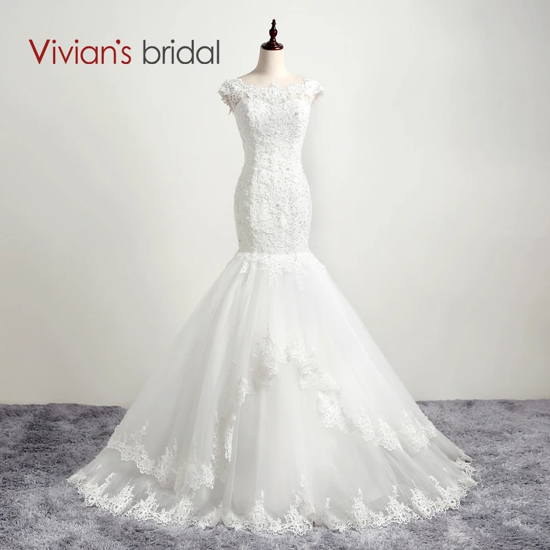 Vivian's Bridal Sexy Mermaid Wedding Dresses Scoop Neck Cap Sleeve Lace Bride Dresses Wedding Gown AB05
Vivian's Bridal Sexy Mermaid Wedding Dresses Scoop Neck Cap Sleeve Lace Bride Dresses Wedding Gown AB05