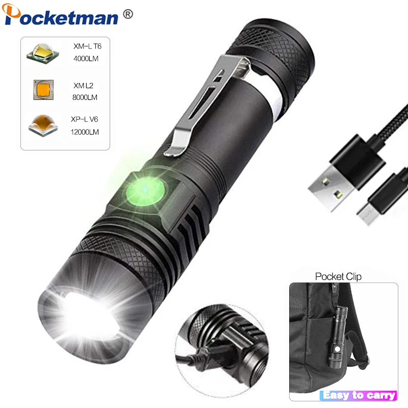 T6/L2/V6 LED Flashlight Powerful USB Flashlight 12000LM Tactical Torch by 18650 Zoom Adjustable Focus for Outdoor Camping Hiking
T6/L2/V6 LED Flashlight Powerful USB Flashlight 12000LM Tactical Torch by 18650 Zoom Adjustable Focus for Outdoor Camping Hiking