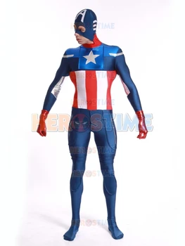 

Newest Captain America Costume Spandex Fullbody Halloween Captain America Superhero Costumes Cosplay Zentai Suit free shipping