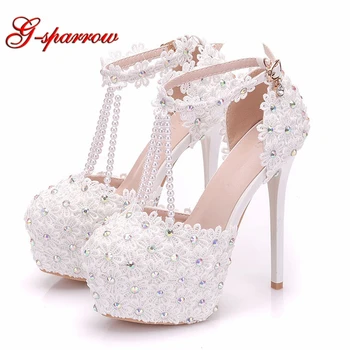 2019 White Lace Wedding Shoes White Lace Beading T-straps Ankle Straps Bride Shoes 14cm Super High Heel Bridesmaid Shoes Pumps
2019 White Lace Wedding Shoes White Lace Beading T-straps Ankle Straps Bride Shoes 14cm Super High Heel Bridesmaid Shoes Pumps