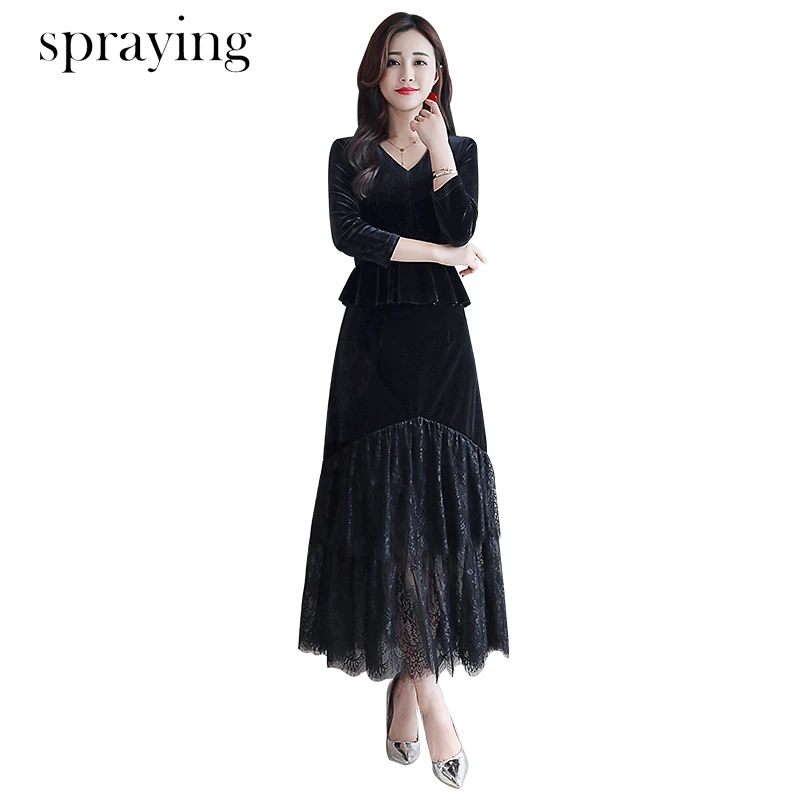 spring new pattern long sleeves slim Velvet dress wild trend simple personality fashion V-neck Ankle-Length lace long dresses
spring new pattern long sleeves slim Velvet dress wild trend simple personality fashion V-neck Ankle-Length lace long dresses