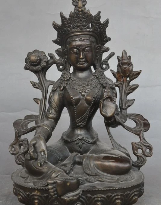 

9" tibet buddhism bronze green tara goddess guanyin buddha bodhisattva statue