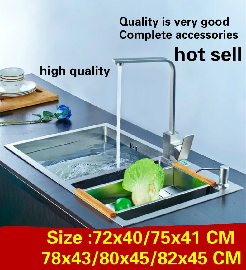 

Free shipping Apartment luxury kitchen manual sink double groove 304 stainless steel hot sell 72x40/75x41/78x43/80x45/82x45 CM