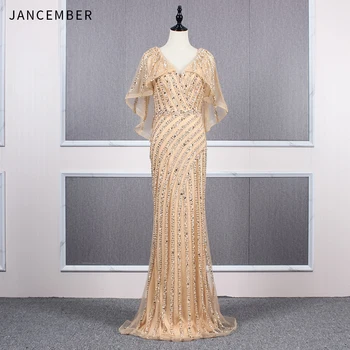JANCEMBER vestido de noche de fiesta Crystal Pattern V-Neck Illusion Mermaid Cap Sleeve Floor-Length платье вечернее женское 
JANCEMBER vestido de noche de fiesta Crystal Pattern V-Neck Illusion Mermaid Cap Sleeve Floor-Length платье вечернее женское