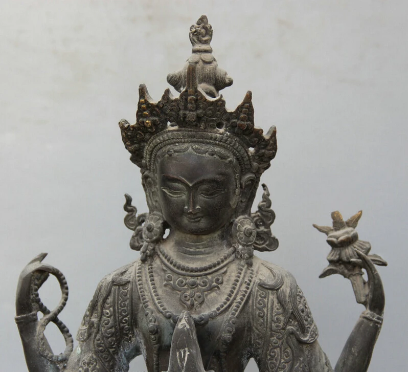 S5977 13" Tibet Buddhism Bronze Seat 4 arms Chenrezig Buddha Avalokiteshvara sculpture D0318
S5977 13" Tibet Buddhism Bronze Seat 4 arms Chenrezig Buddha Avalokiteshvara sculpture D0318