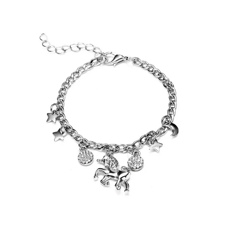 New Design Gold Silver Color Alloy Unicorn Horse Star Moon Pendant Bracelet For Women Girl Bracelet Jewelry 2018
New Design Gold Silver Color Alloy Unicorn Horse Star Moon Pendant Bracelet For Women Girl Bracelet Jewelry 2018